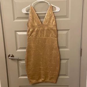 Gold Metallic Bandage Dress
